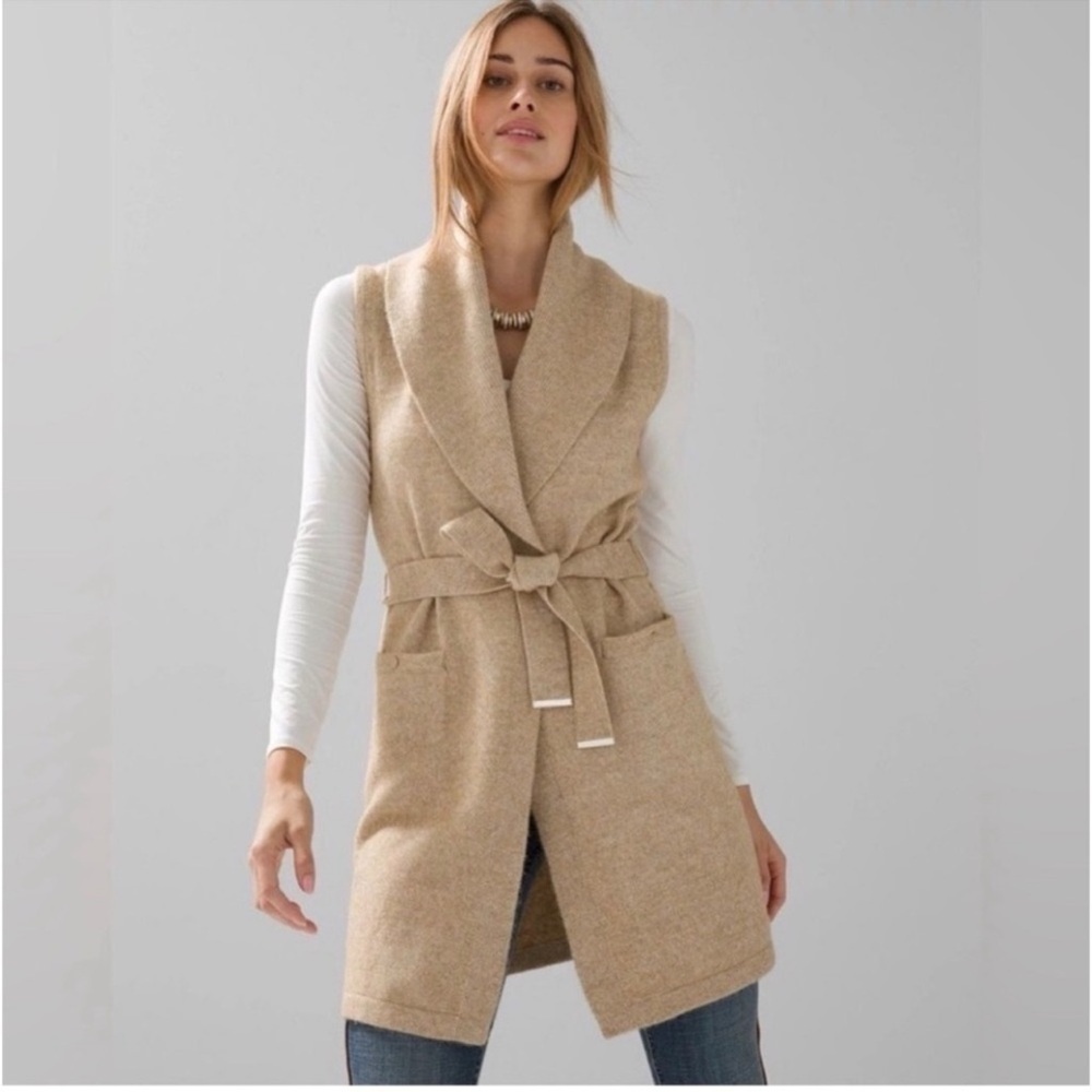 NWT White House Black Market Tan Belted Sweater Cardigan Vest